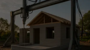 Imagem representando uma casa sendo construída em Impressão 3D.